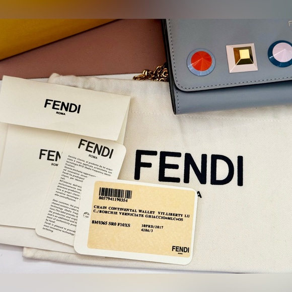 Fendi Grey Multi Stud Contential Chain Wallet - Picture 14 of 14
